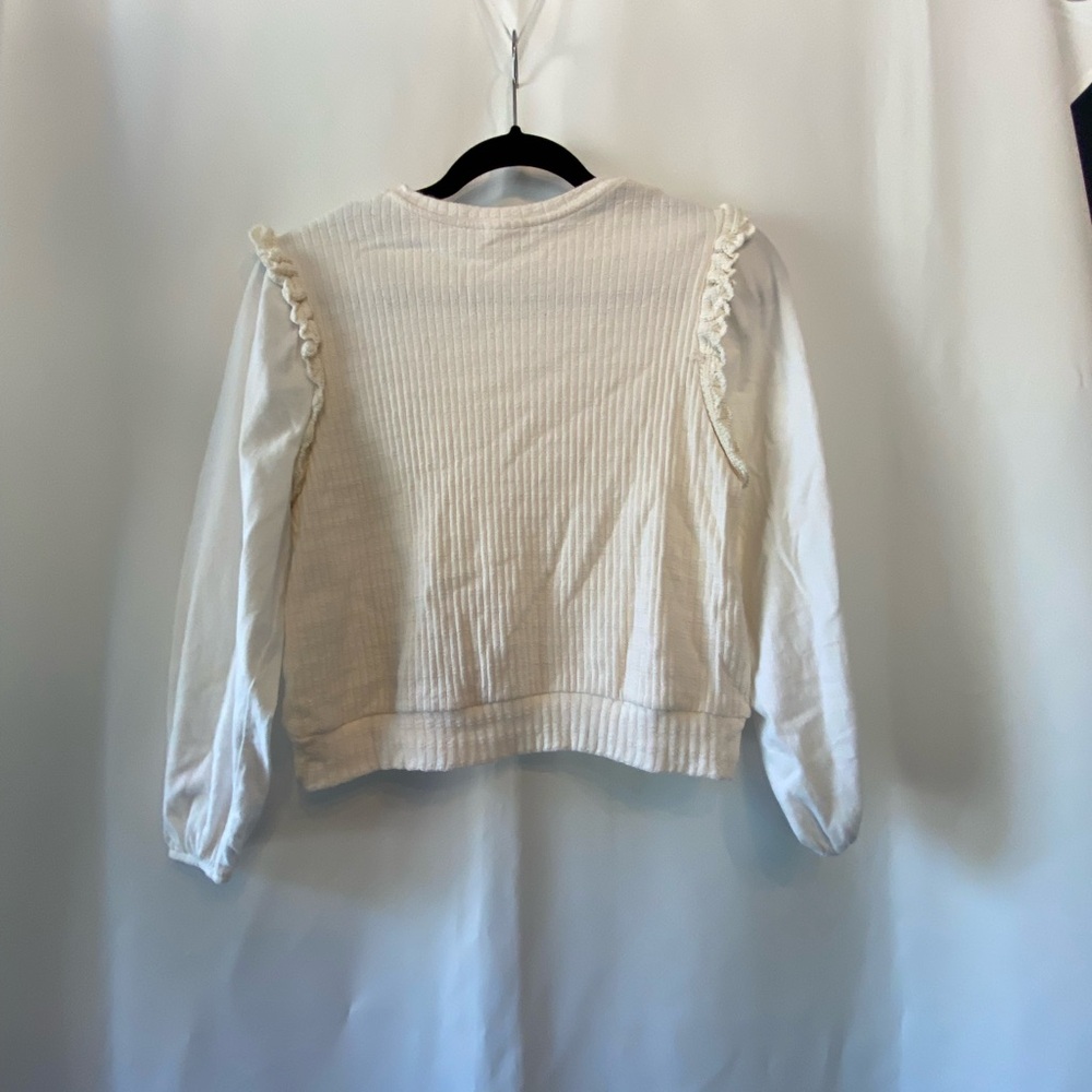 Adorable Zara Girls 11/12 White Ruffle Shoulder Mixed Material Bohemian Shirt - Picture 5 of 7